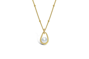 Cradled Pearl Necklace (14K Gold)