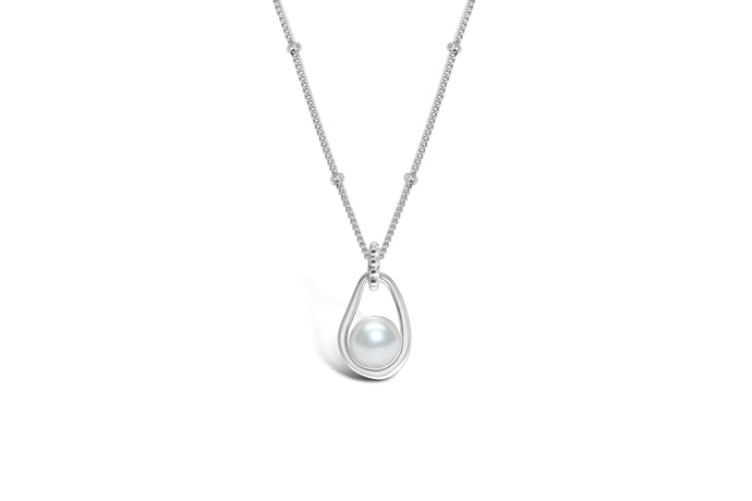 Cradled Pearl Necklace (Silver)