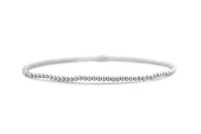 Silver Stretch Bracelet - Plain beads 2mm - Silver
