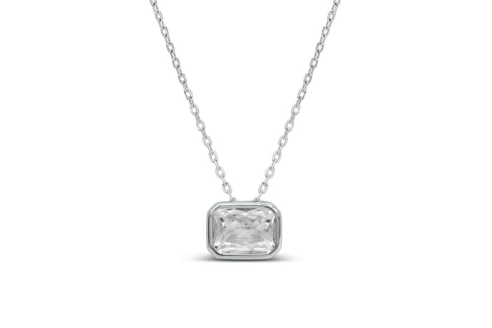 Bezel Baguette Diamond CZ Necklace (April)