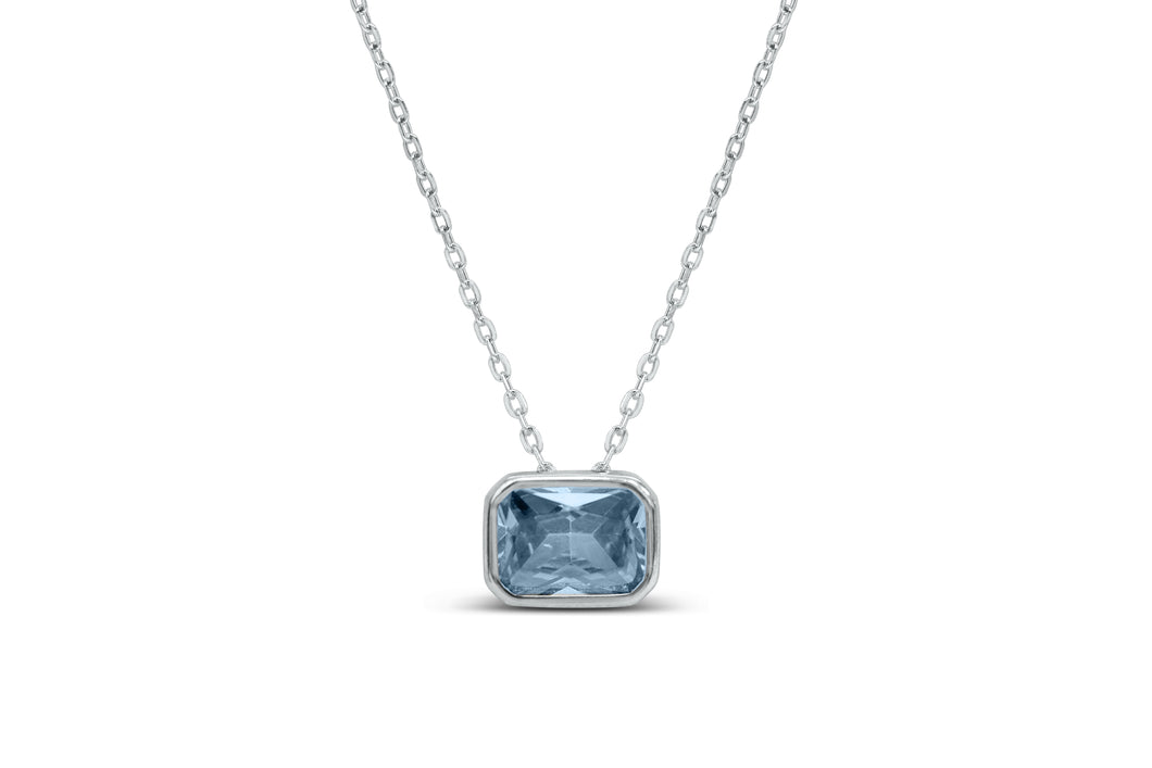 Bezel Baguette Aquamarine CZ Necklace (March)