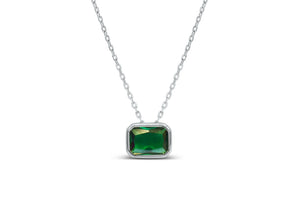 Bezel Baguette Emerald CZ Necklace (May)