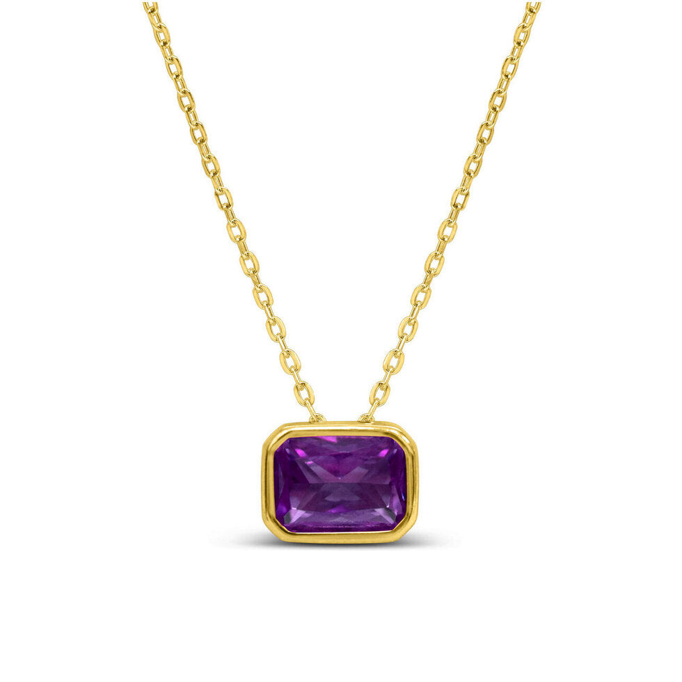 Bezel Baguette Amethyst CZ Necklace (February)