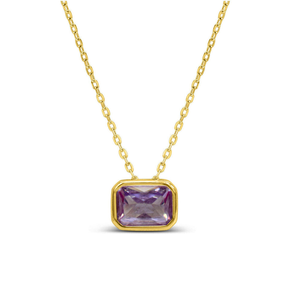 Bezel Baguette Alexandrite CZ Necklace (June)