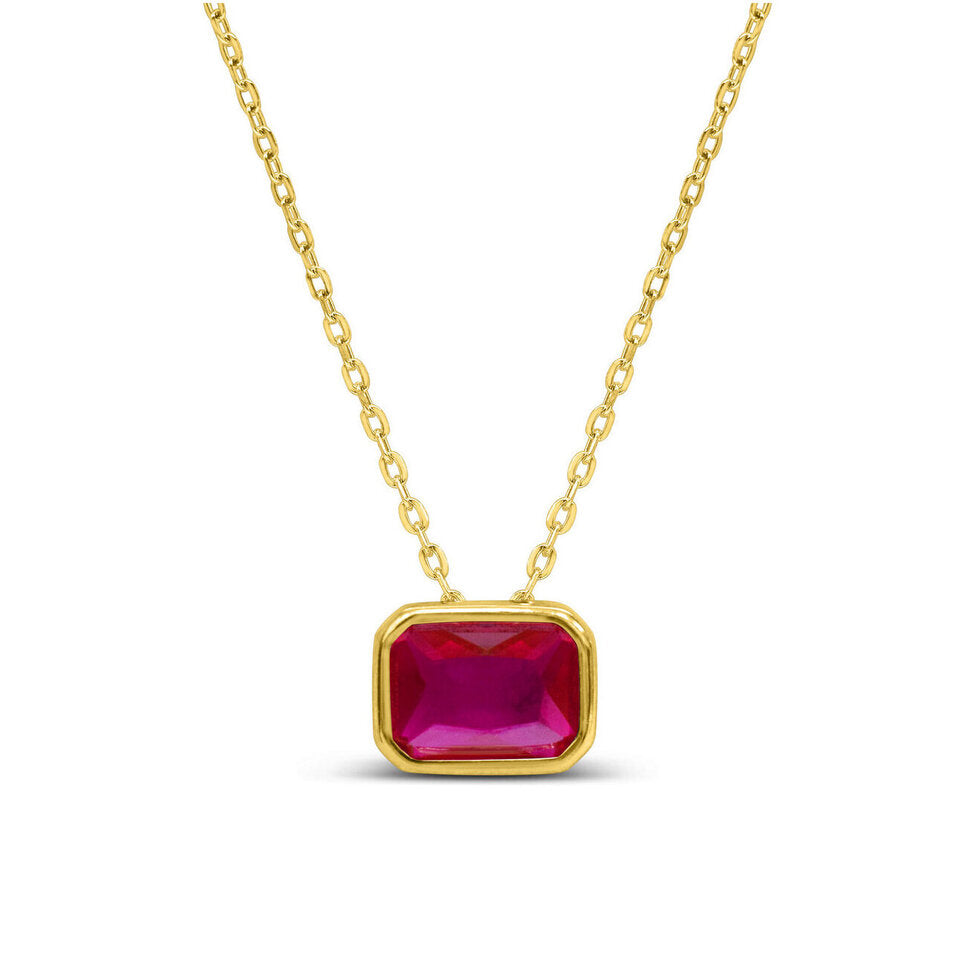 Bezel Baguette Ruby CZ Necklace (July)