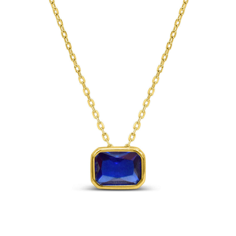 Bezel Baguette Sapphire CZ Necklace (September)