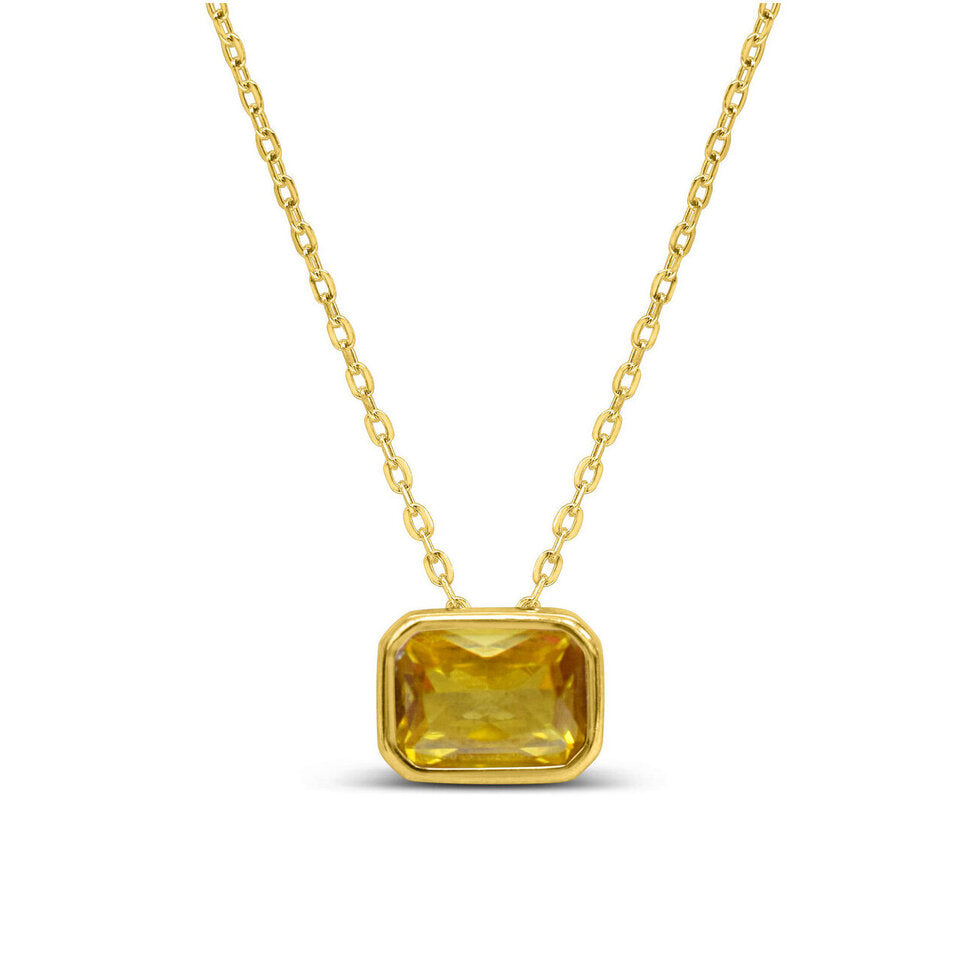 Bezel Baguette Citrine CZ Necklace (November)