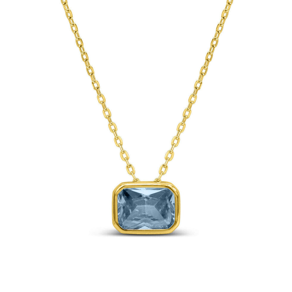 Bezel Baguette Aquamarine CZ Necklace (March)