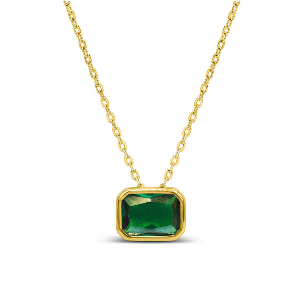 Bezel Baguette Emerald CZ Necklace (May)