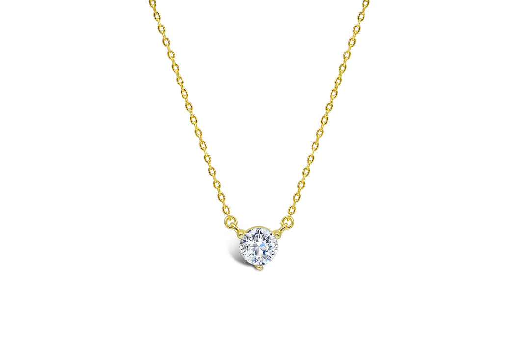 Solitaire CZ 3 Prong Necklace (14K Gold)