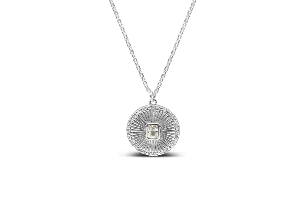 Be Radiant! Burst Baguette Disk Necklace (silver)