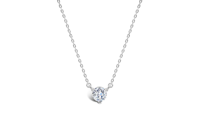 Solitaire CZ 3 Prong Necklace (Sterling Silver)