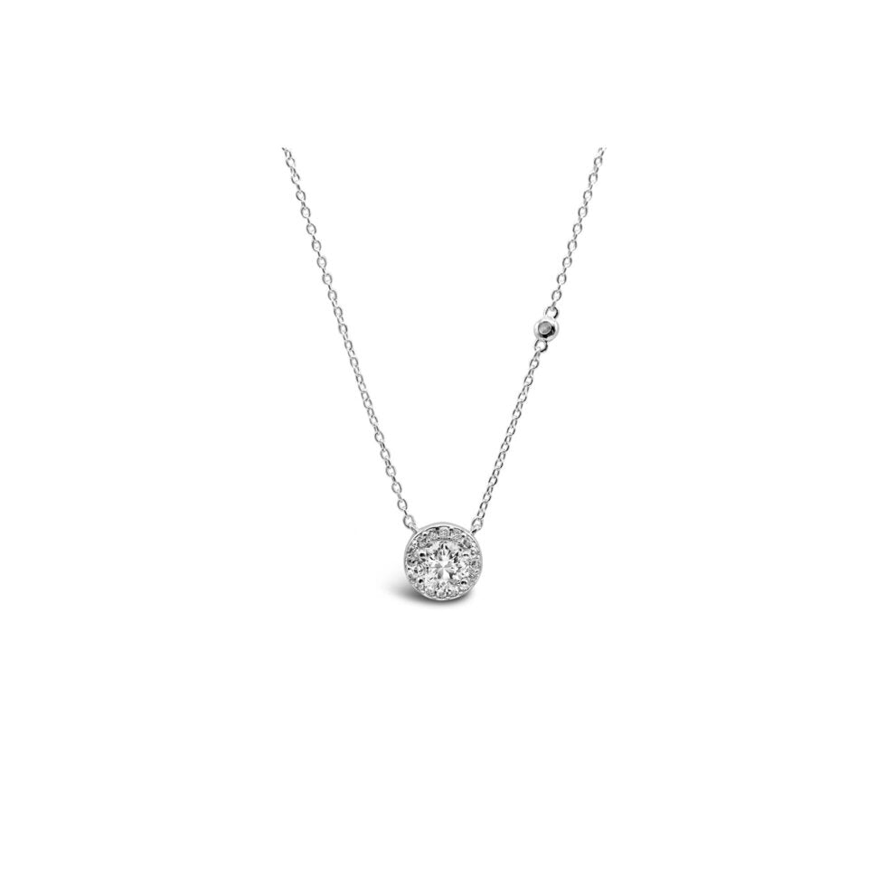 Round Solitaire Halo Necklace