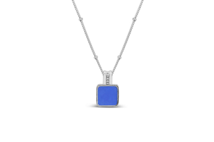 Bold Bail Square Seaglass Necklace (Cobalt)