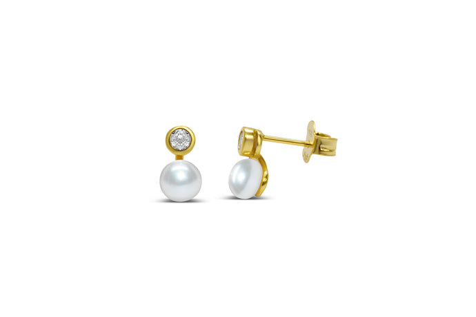 Pearl Bezel CZ Earring (GOLD)