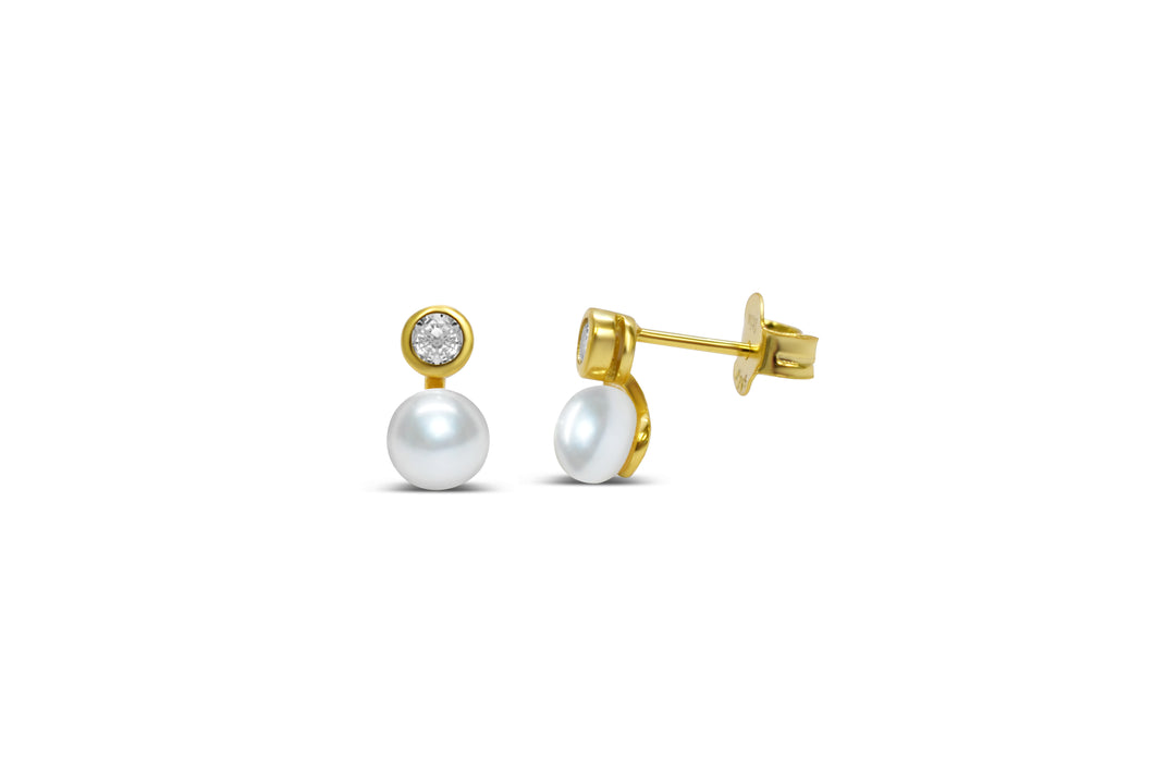 Pearl Bezel CZ Earring (GOLD)
