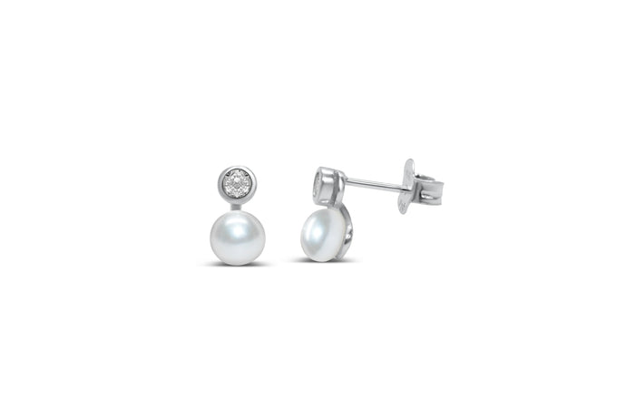 Pearl Bezel CZ Earring (SILVER)