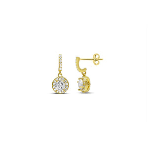 Round Solitare Halo Drop Earring