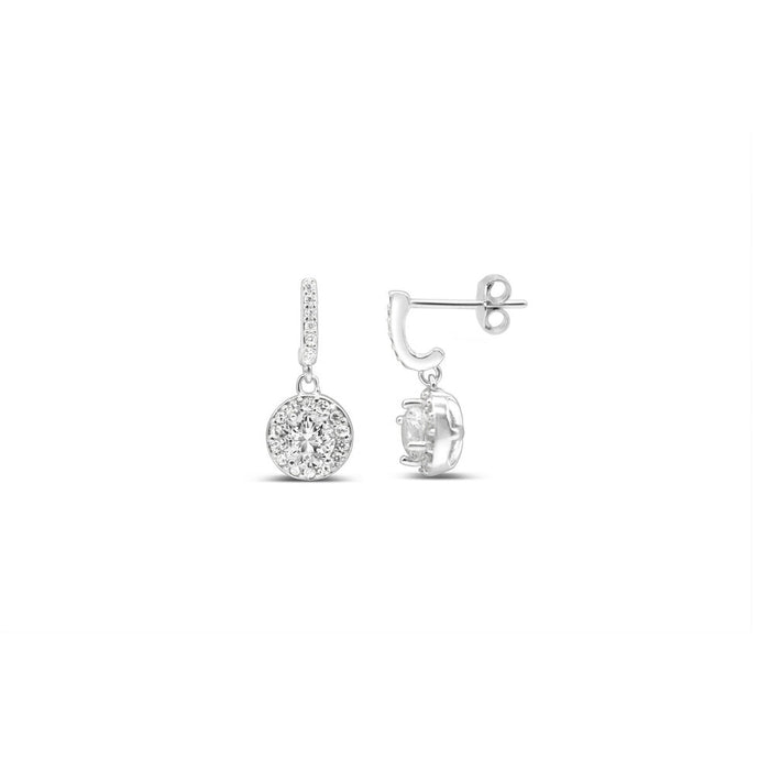 Round Solitare Halo Drop Earring