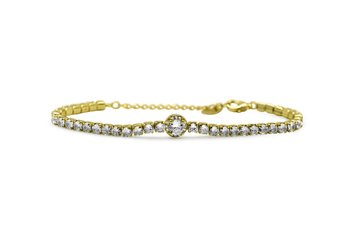 Classic Tennis w/ Round Halo CZ Bracelet (14K Gold)