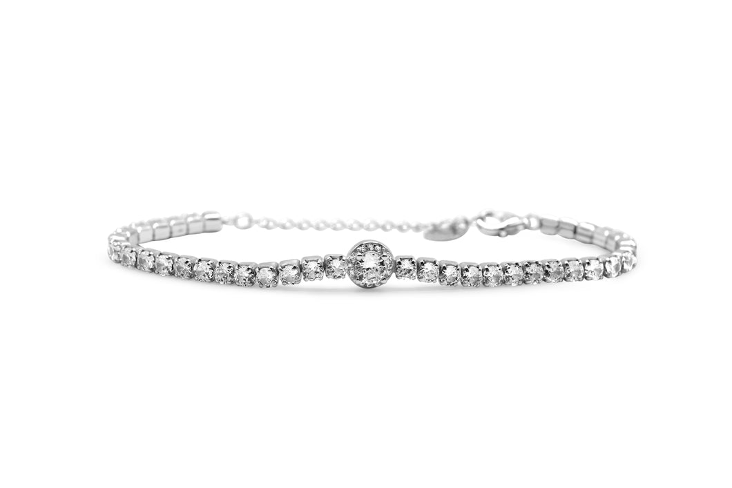 Classic Tennis w/ Round Halo CZ Bracelet (Sterling Silver)