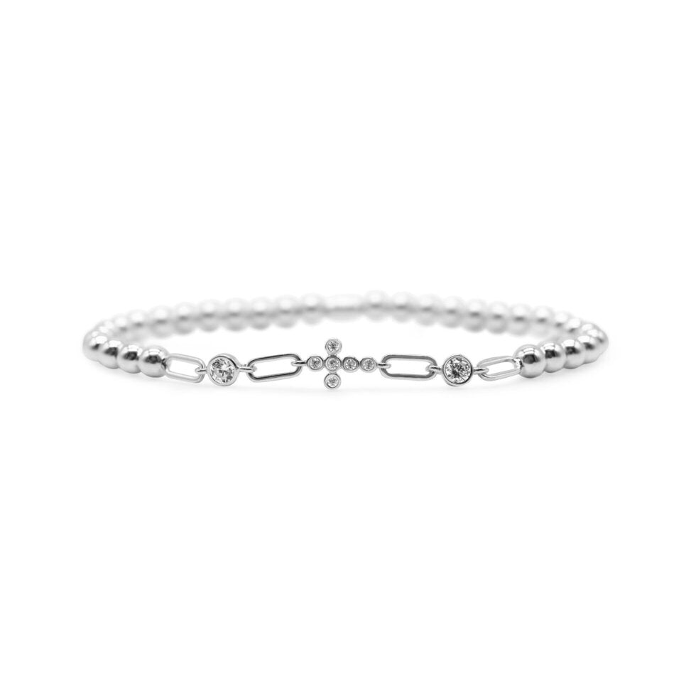 STRETCH WITH CHAIN - Clear CZ Bezel Cross