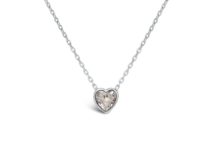 Bezel Heart Necklace (Clear CZ/April)