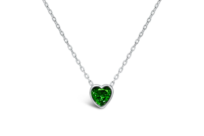 Bezel Heart Necklace (Emerald/May)