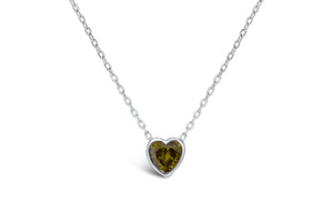 Bezel Heart Necklace (Peridot/August)