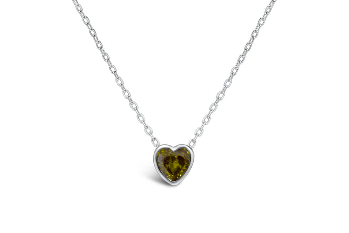 Bezel Heart Necklace (Peridot/August)