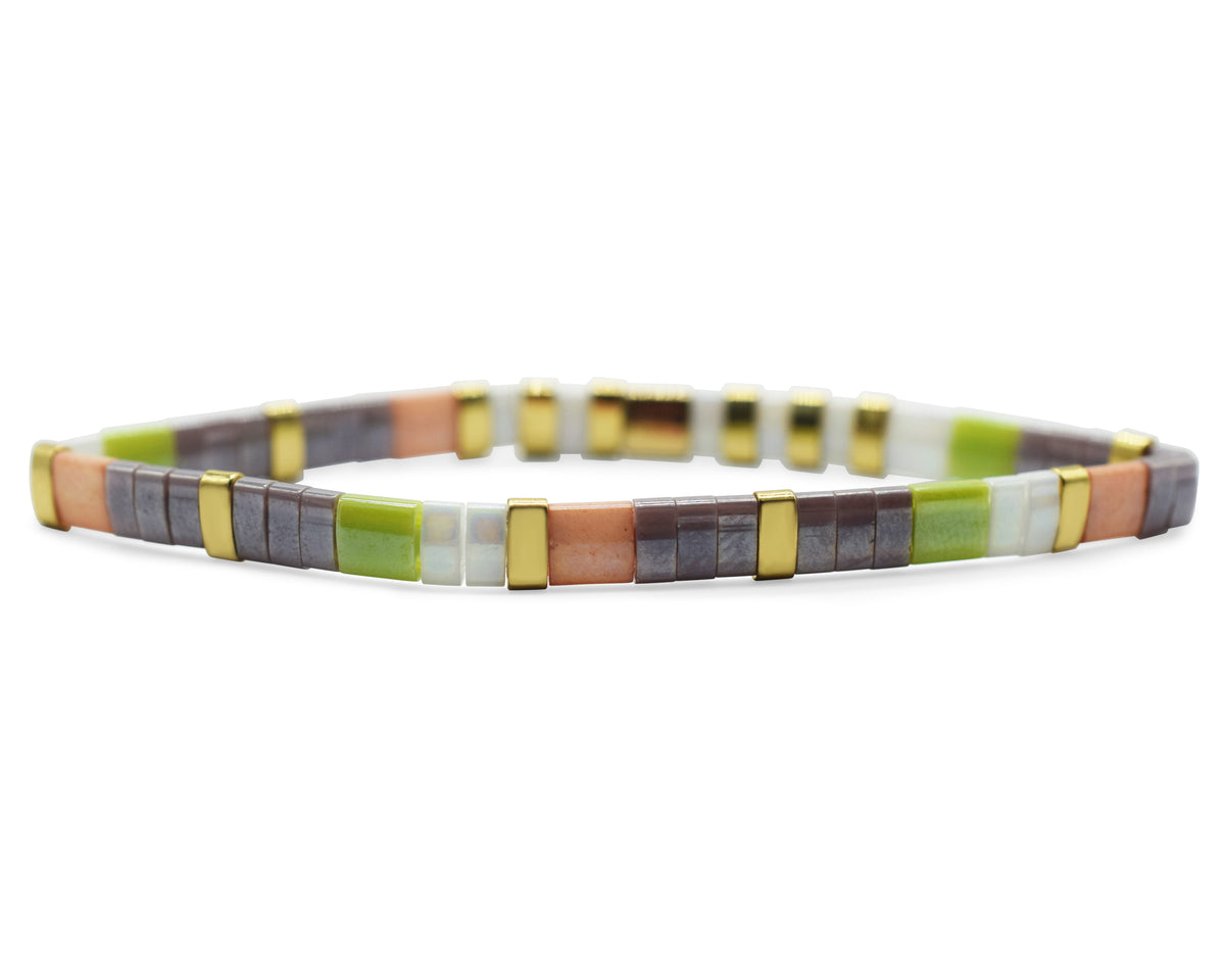 Skylar Paige - BESTIE - Morse Code Tila Beaded Bracelet - Grape And Gr ...