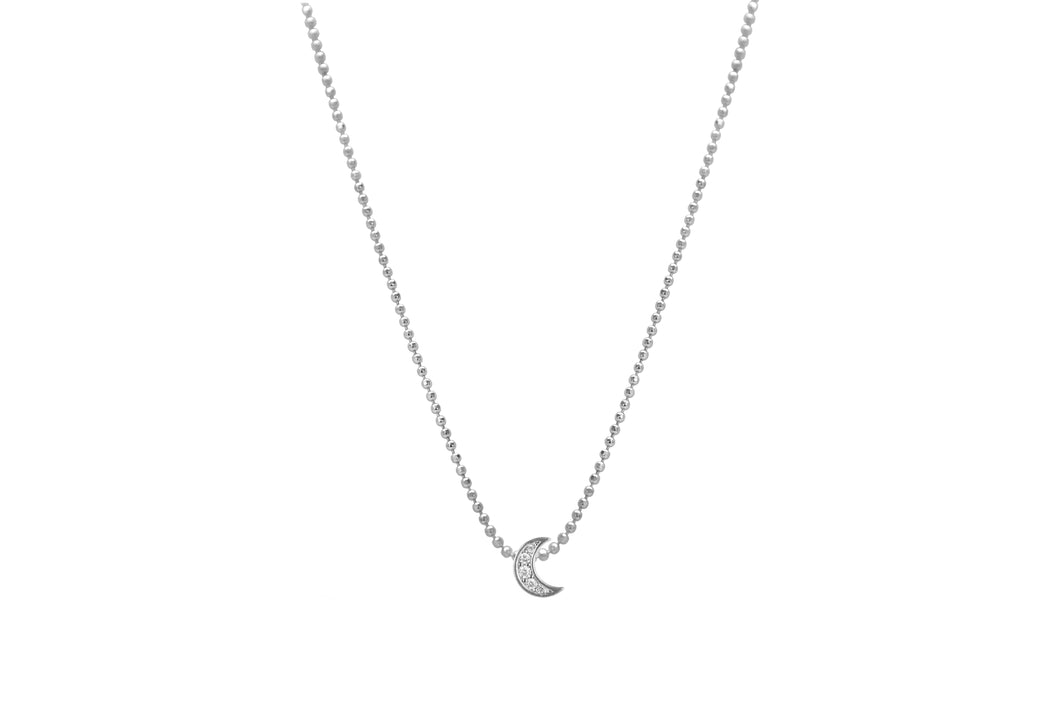 Diamond Cut Pavé Moon Slider Necklace