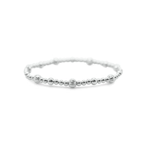 Silver Stretch Bracelet - Diamond Cut & Plain 3 to 1 Silver