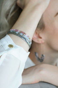Skylar Paige - SELF LOVE - Morse Code Tila Beaded Bracelet - Gracious Grey