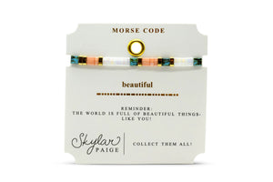 Skylar Paige - BEAUTIFUL - Morse Code Tila Beaded Bracelet - Prizeworthy Peach